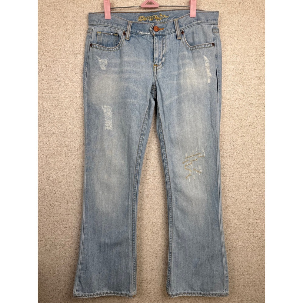 Vintage Old Navy Y2K Low Rise Flare Jeans Size 8 Light Wash with Gold Embroidery